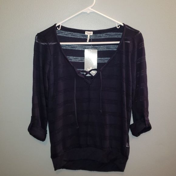 Splendid Sheer Lace Up Top - Picture 1 of 5